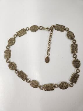 Vintage Gold Tone Metallic Textured Oval& Rectangle Concho Links Chain Belt